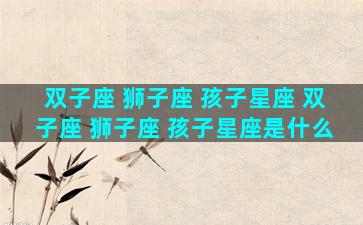 双子座 狮子座 孩子星座 双子座 狮子座 孩子星座是什么